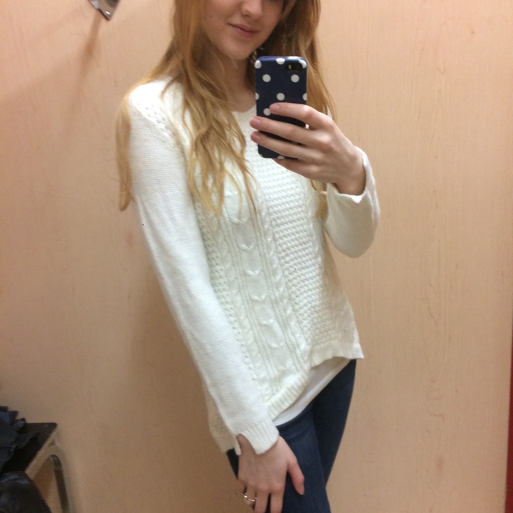High Low White Cable Knit Sweater